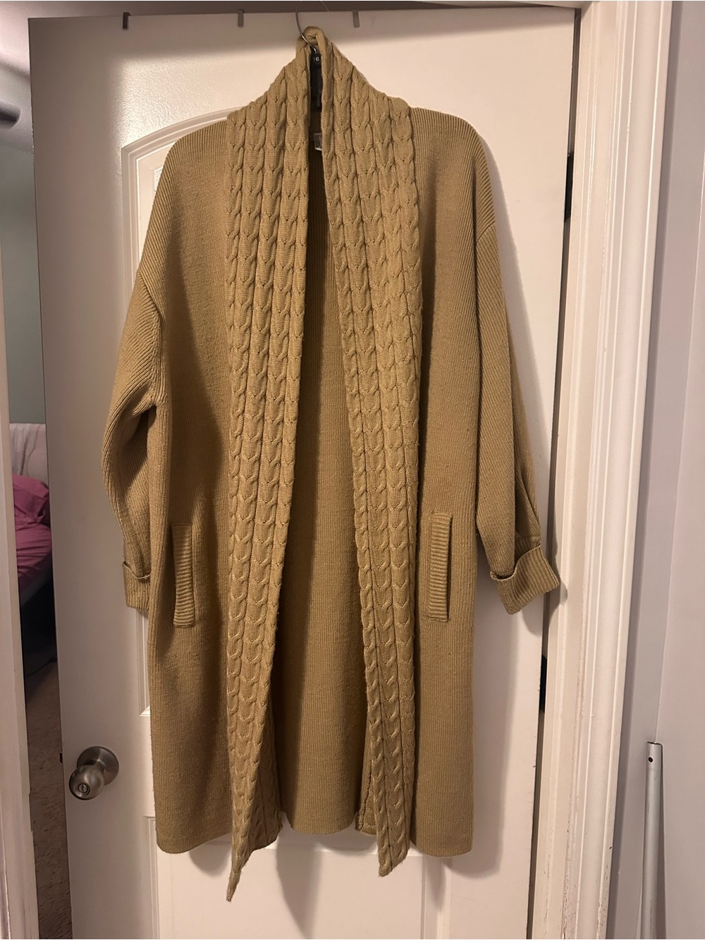Women's Long Sleeve Cable Knit Sweater Coat (S7)